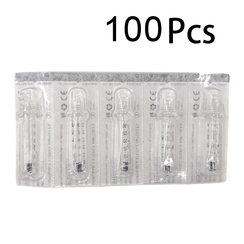100pcs Syringe 100 шт. гиалуроновая Ручка Шприц ампул головка для гиалурона пистолет гиалуроновая ручка высокого давления удаления морщин водяной шприц - Номер модели: 100pcs Syringe