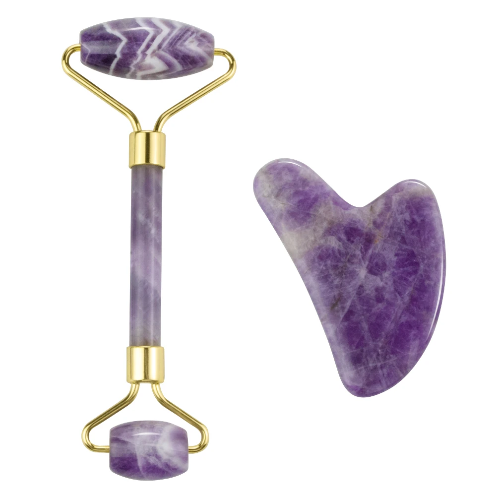 

Amethyst Jade Roller Gua Sha Tool Set Facial Massage Roller Skin Tightening Stone Face Roller Anti Wrinkles Beauty Health Care