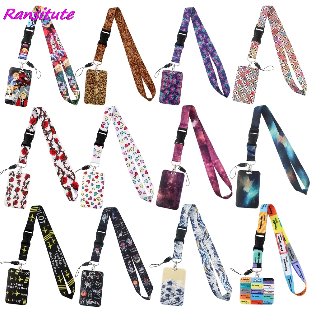 Ransitute R1952 креативная леопардовая Роза Мандала Buckle Lanyard держатель для карт карман