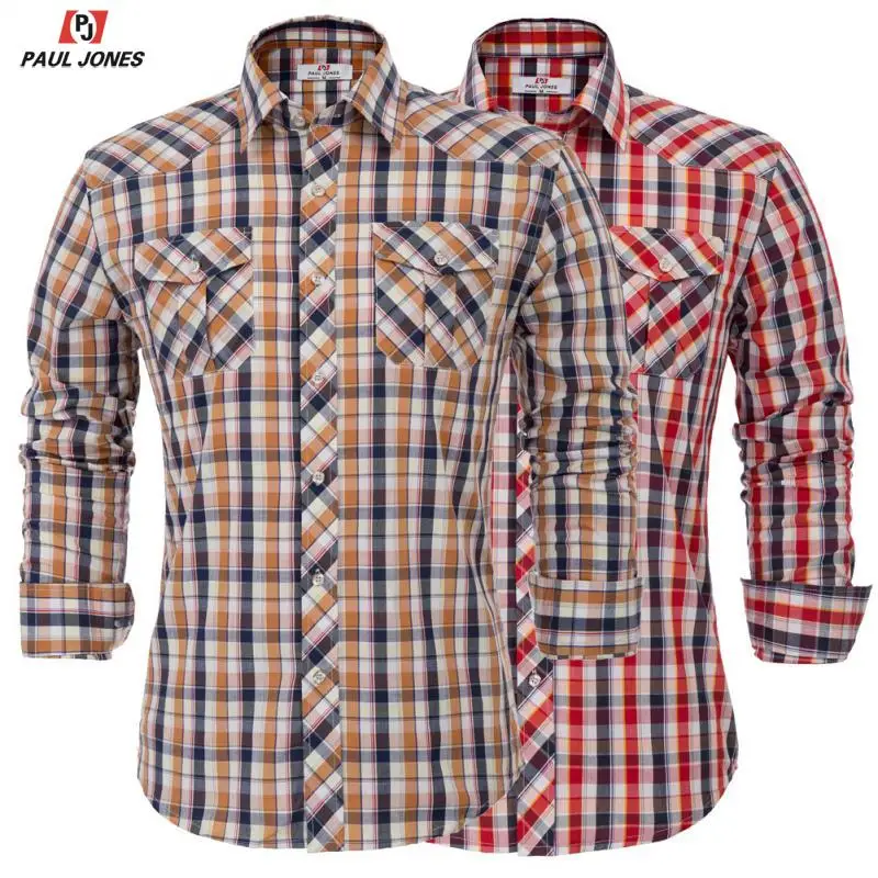 Мужская Повседневная рубашка в клетку с длинным рукавом PAUL JONES деловая широким
