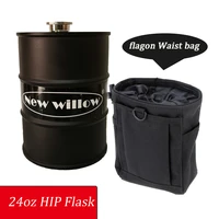 304 stainless steel hip flask 24 oz oil drum shape with flagon bag portable outdoor wine bottle oil barrel jug for man gift