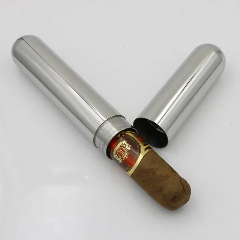 

Portable Stainless Steel Cigar Tube Exquisite Polished Cigar Case Single Pipe Smoking Set Cuban Cigar Cover Storage Tube