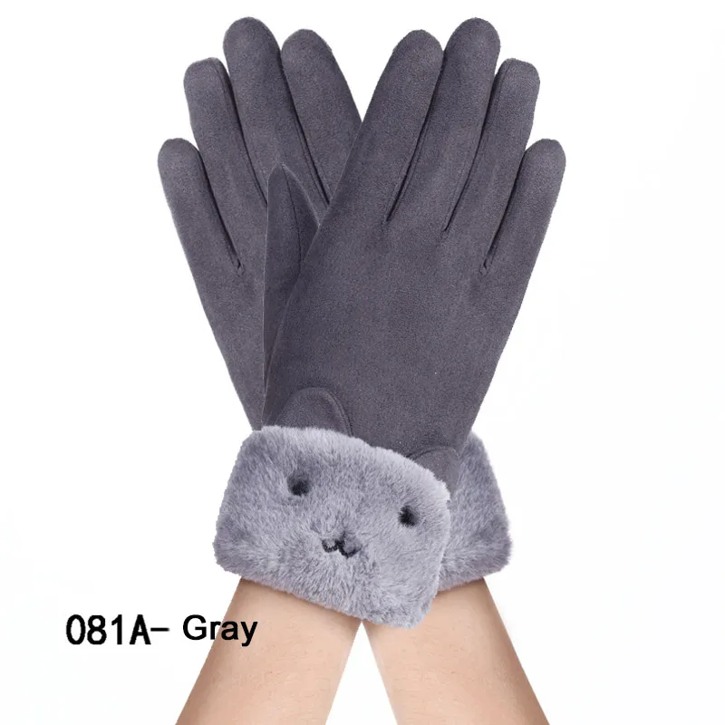 2 New Winter Female Lace Warm Cashmere Three Ribs Cute Mittens Double Thick Plush Wrist Women Touch Screen Driving Gloves - Цвет: 2