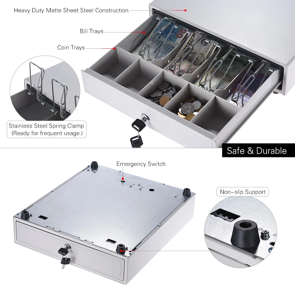 Сверхмощный электронный ящик для наличных денег контейнер хранения 4 купюр 5