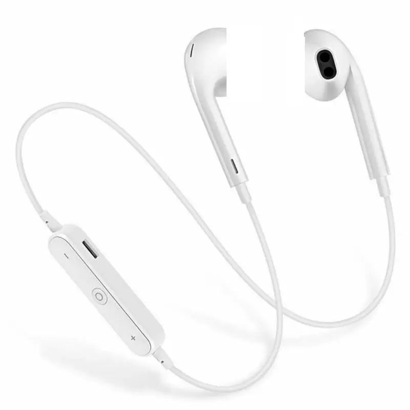 S6 спортивные шейные беспроводные наушники Bluetooth наушники для телефона с микрофоном наушники для xiaomi iphone всех смартфонов - Цвет: Белый