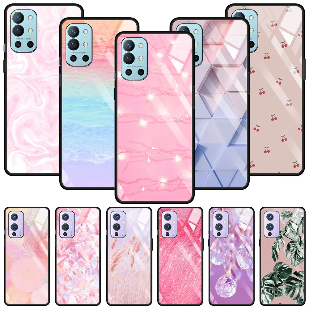 

Tempered Glass Phone Case For Oneplus 8t 8 Nord 5G 9R 7 7T 8 9 Pro Z Nord Caso Smartphone sparkling