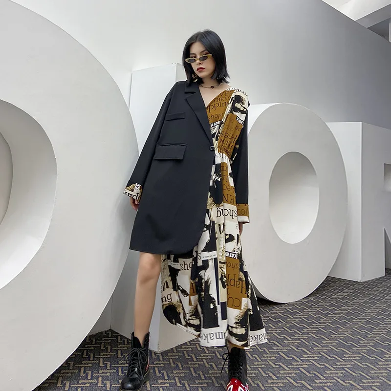 

Женское платье с длинным рукавом, асимметричное платье с воротником-стойкой в японском и корейском стиле, весна-осень 2021