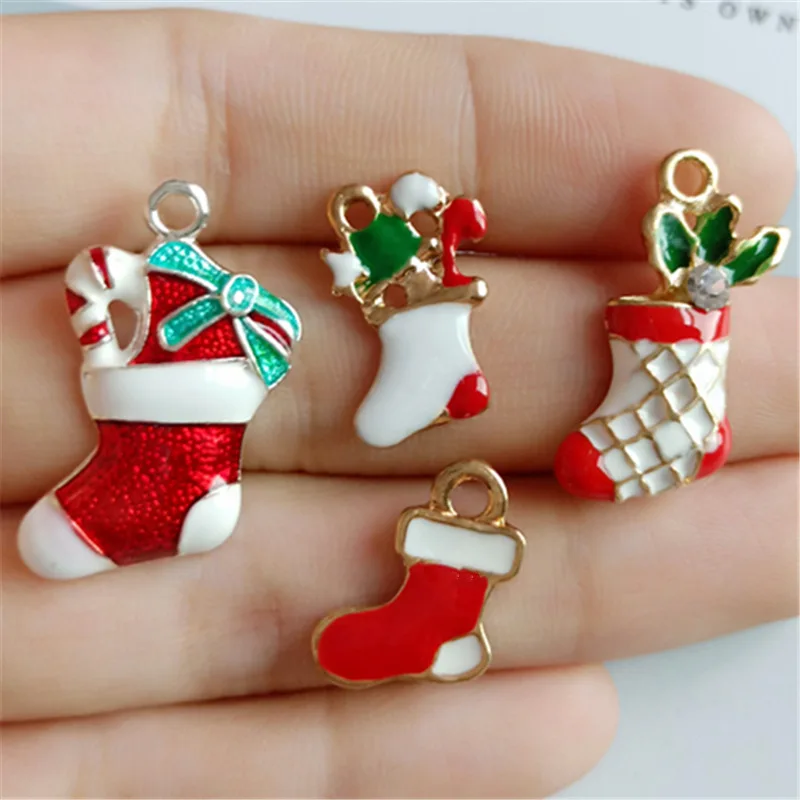 10 шт. Рождественские серии подвески носочки эмаль кулон подарки рождественские