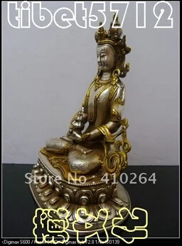 ASIA TIBETAN NEPAL BRONZE COATED SILVER BUDDHA AMITAYUS BOUDDHA STATUE 22 cm |