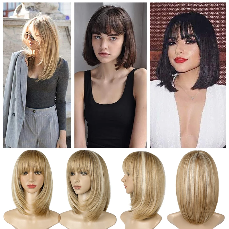 

XBwig Women Short Straight Synthetic Wig Blonde Brown Mixed Wigs Free Shipping Available Fiber Wig for women