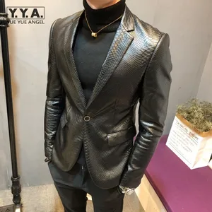 Куртка мужская флисовая из искусственной кожи, приталенный деловой Блейзер со змеиным принтом, повседневный костюм, жакет, Осень-зима 2021