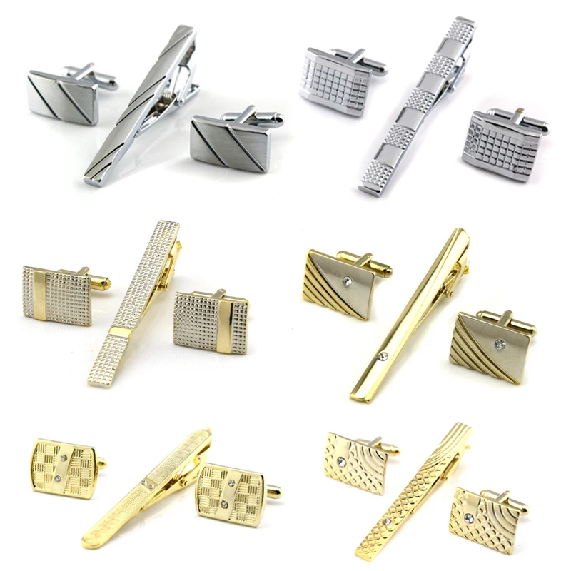 

Clip und Manschettenknopf Set Klassische Meter Krawatte Clips ManschetteSets Kupfer Krawatte Bar Goldene Krawatte Kragen pin