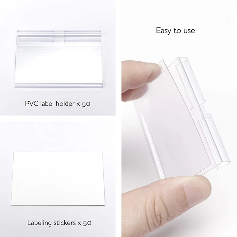 50Pcs Clear Plastic Label Holder Price Tag Shelf Clip Removable for Storage Bins Basket Labels | Дом и сад