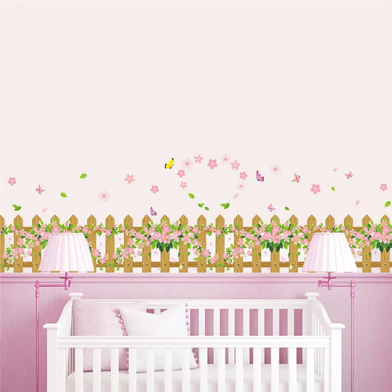 cartoon 40*60cm garden fence flower butterfly wall stickers home decor living room pvc wall decals diy mural art