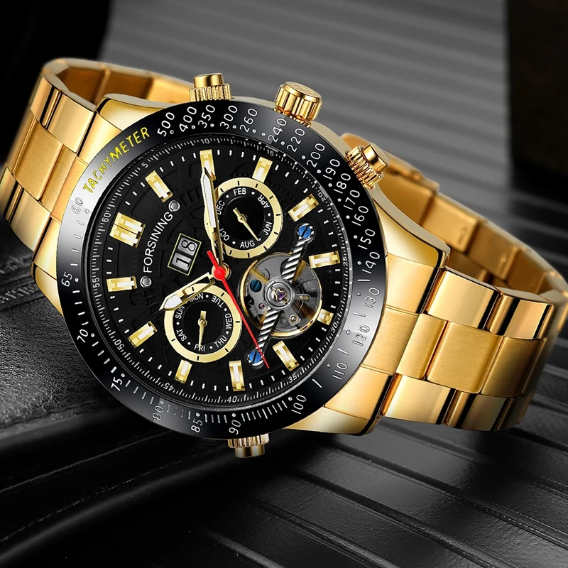 Часы наручные FORSINING Tourbillion Мужские автоматические модные многофункциональные