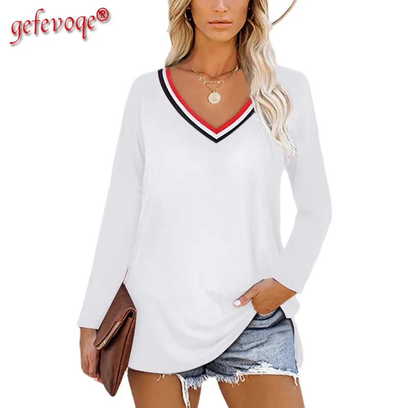 

Streetwear Oversize 90s White Tee Shirt Femme Women's Clothing Solid Color V-neck Slim T Shirts Harajuku Aesthetic Vintage Tops