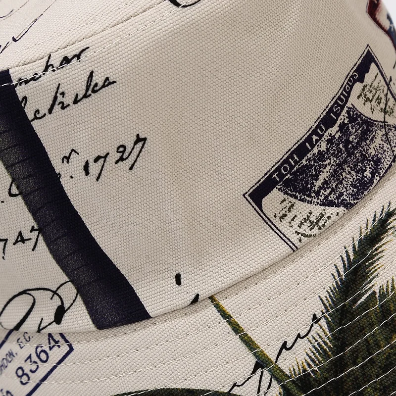 Coconut Tree Bird Embroidery Bucket Hat Men Women Fashion Fisherman Hat Beach Sun Hats Bob Femme Panama Hat Basin Caps