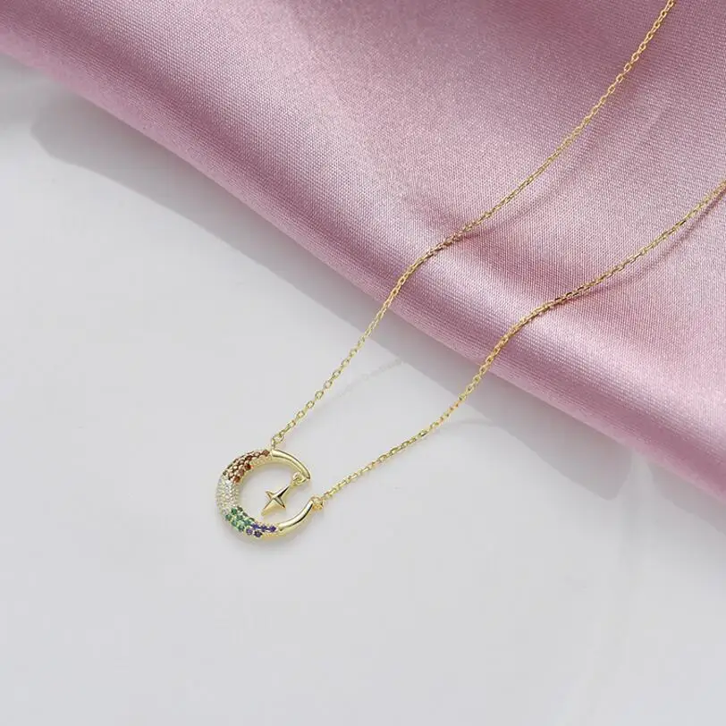 Женское ожерелье из серебра 925 пробы с радужным цветным фианитом | Украшения и