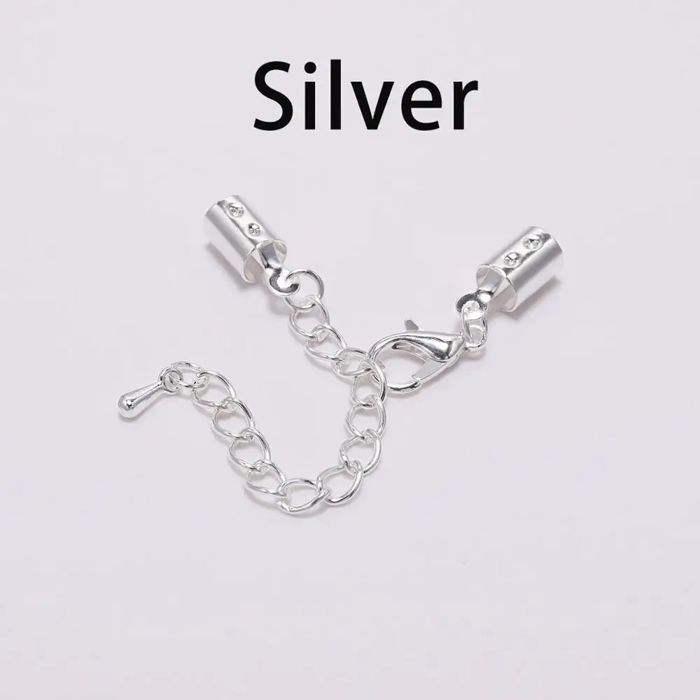 Silver 10 шт./лот 5 мм зажимы для шнура концевые крышки с застежками-омарами цепь подходит для круглых кожаных шнуров разъемы для изготовления ювелирных изделий DIY - Цвет: Silver
