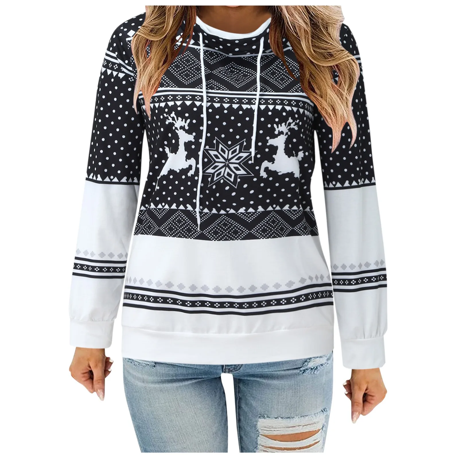 

Autumn Winter Women Sweatshirt Hooded Pullovers Commute Tops Street Style Loose Draw String Oversized Hoodie Basic Print #H