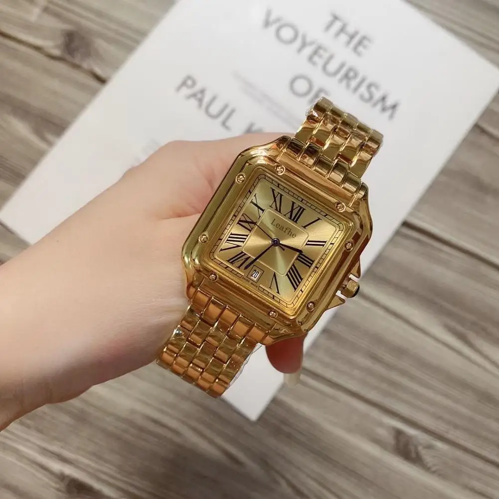 

New Fashion Brand Men Watches Stainless steel strap butterfly clasp Quartz Watch Female Calendar Gold Clock 42mm