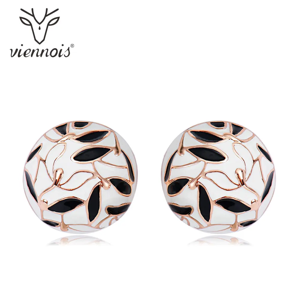 Viennois серьги-гвоздики для женщин, полые круглые геометрические женские серьги с кристаллами - Окраска металла: Rose gold w black