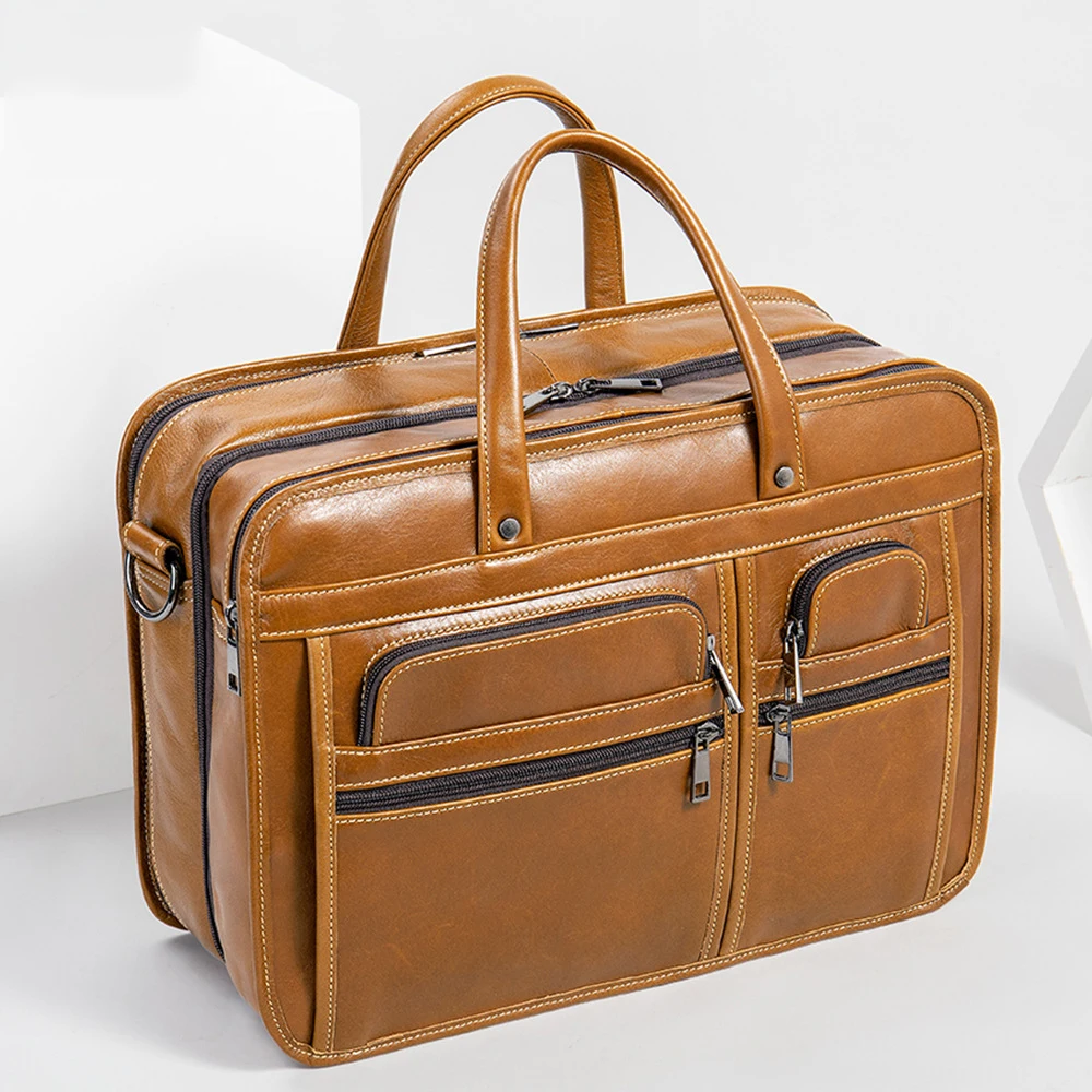 Luufan Soft Genuine Leather Mens Business Briefcase 15