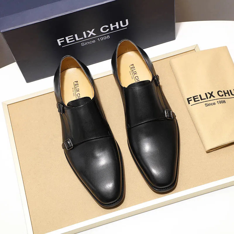 Мужские оксфорды ручной работы FELIX CHU; классические модельные туфли из натуральной кожи с двумя ремешками и пряжкой; Мужская офисная обувь
