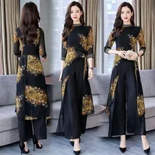 Женский шифоновый костюм из двух предметов винтажная блузка с цветочным принтом