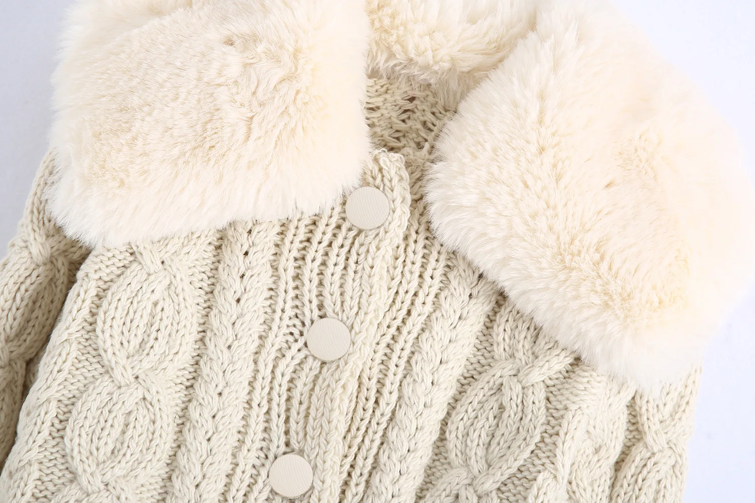 

Autumn and winter artificial fur effect women's splicing knitted cardigan coat cropped cardigan sweater women