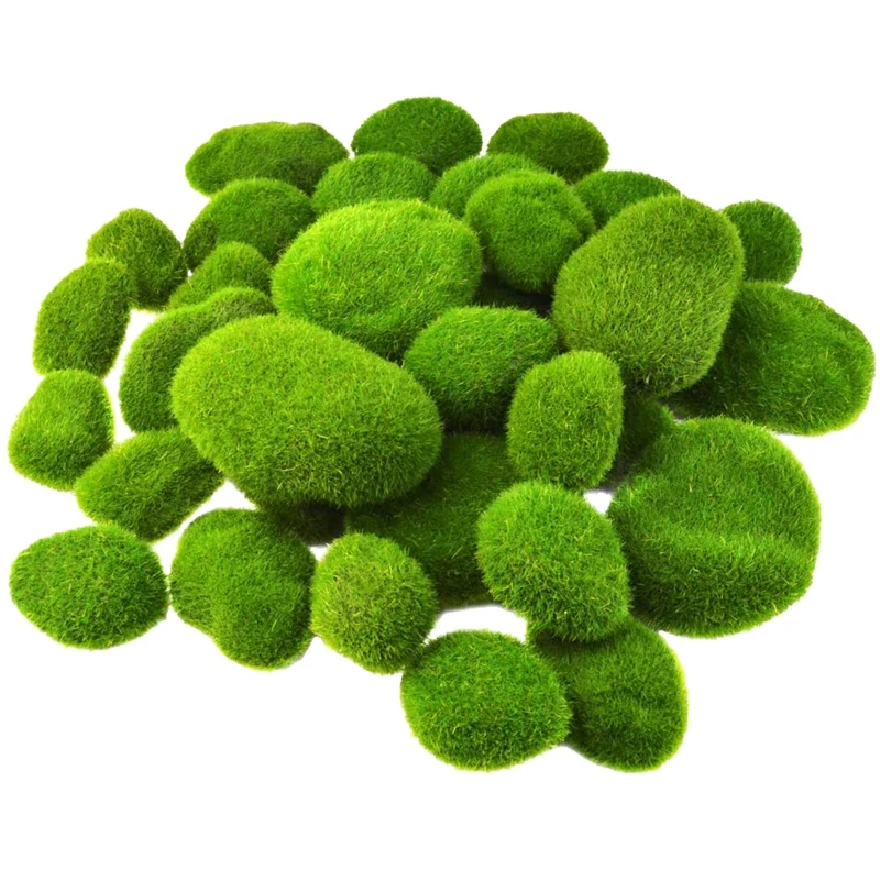 

36PCS 5 Size Artificial Moss Rocks Decorative Green Moss Balls Fake Moss Decor for Floral Arrangements Gardens