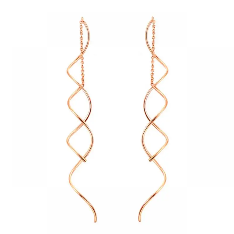 Уникальный скрученный стержень длинная цепочка серьги серебро/розовое золото