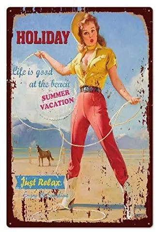 

AYLAODI 1pcs Pin Up Girl Tin Sign Plaque Metal Vintage Sexy Metal Sign Wall Decor for Bar Pub Club Man Cave Retro Signs Metal