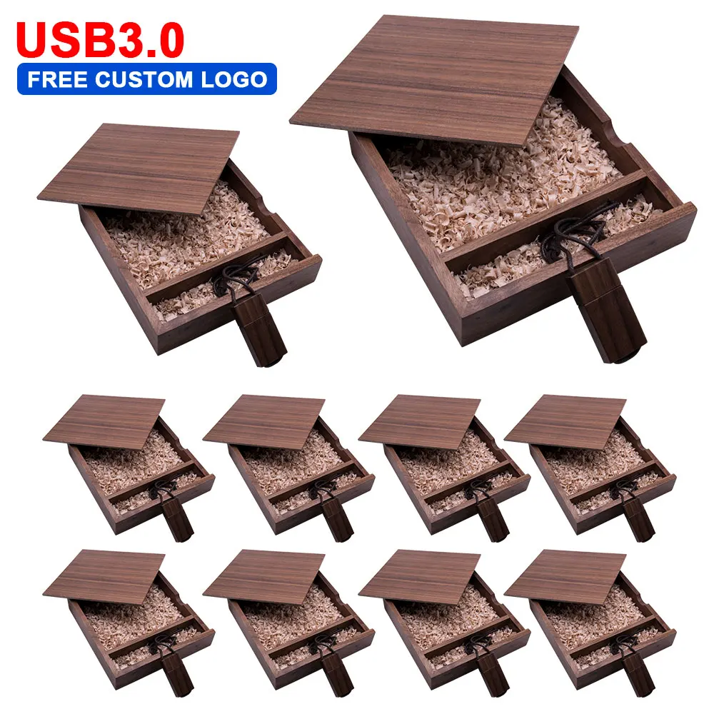 

10PCS/lot Free LOGO Photography Wooden Photo Album Usb3.0+Box Usb3.0 Flash Drive U Disk Pendrive 8GB 16GB 32GB 64GB for Wedding