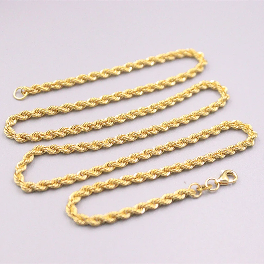 

Pure Au750 18k Yellow Gold Necklace Man Women 3mm Simple Hemp Rope Chain Necklace All Match Fine Jewelry