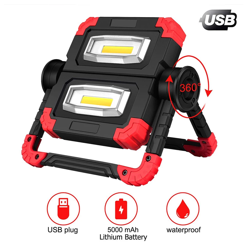 150W USB Charging Work Light 2000lm Folding Rotary Outdoor Portable Double Head COB Anti-fall Flood Light Searchlight Campe