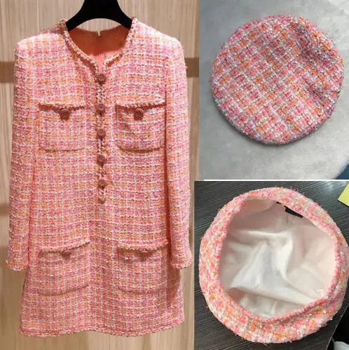 Dress and hat Элегантное платье большого размера, твидовое женское платье на заказ 5xl 6xl vestidos de fiesta de noche amazing ropa mujer, зимнее платье - Цвет: Dress and hat
