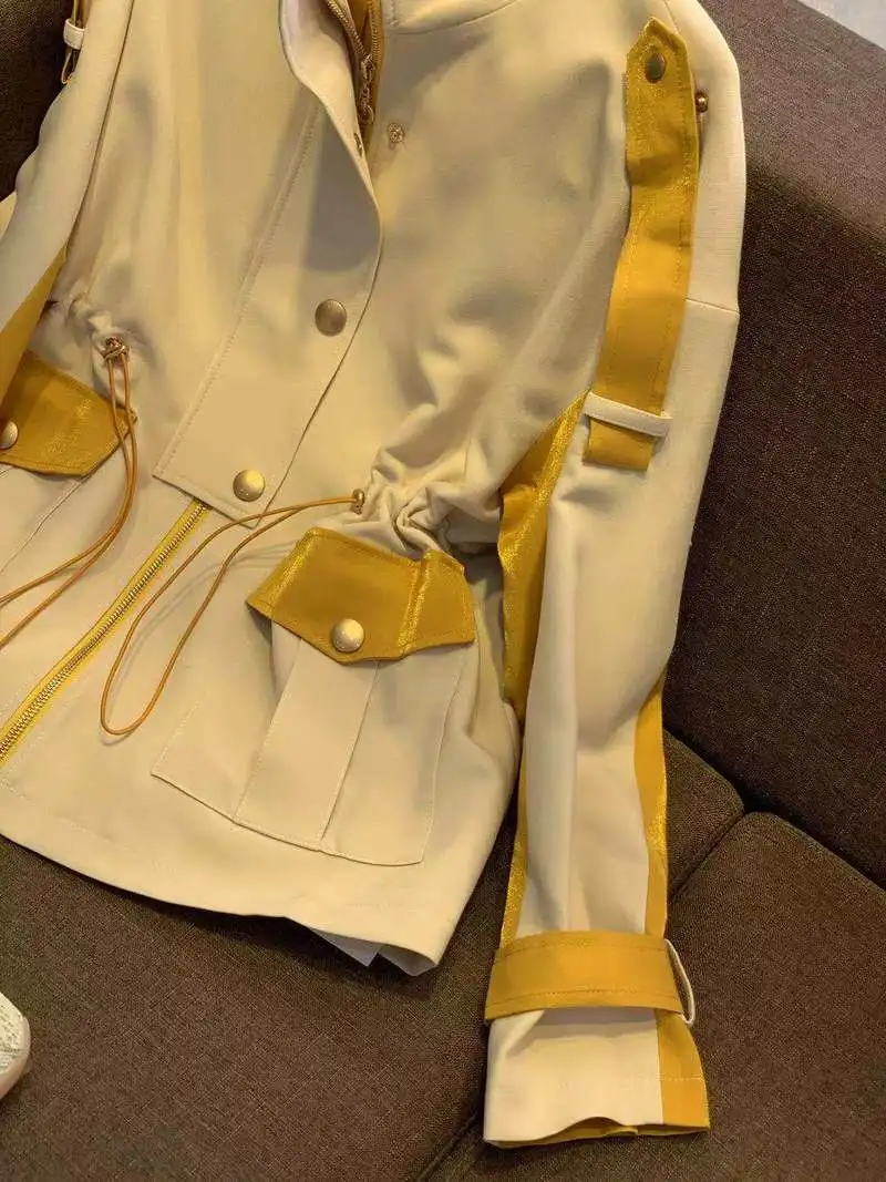 Fashion Casual Jacket Woman Joining Together Draw String Stand Collar Loose Coat Autumn | Женская одежда
