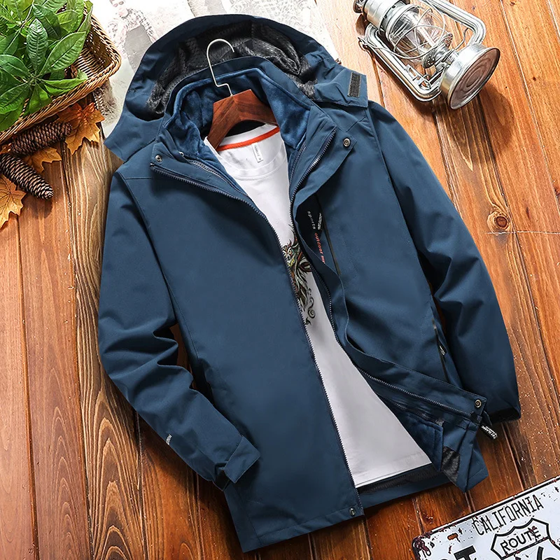 

Velvet Winter Men 2 Pcs Hiking Jackets Thick Outdoor Sports Windbreakers Climbing Camping Trekking Skiing Male Coats