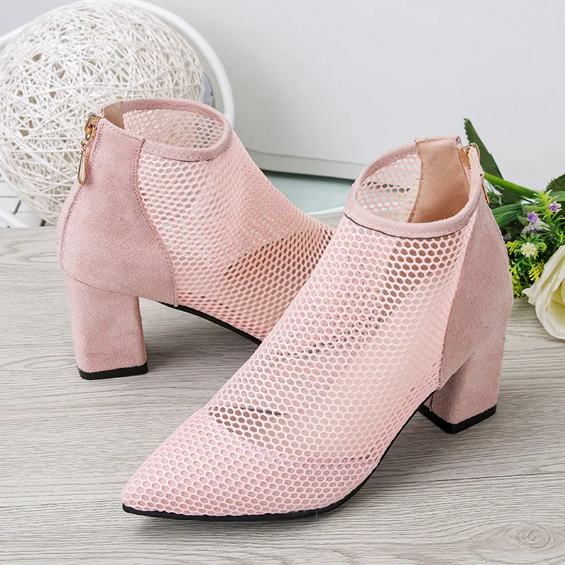 Однотонные модные новые женские осенние ботильоны сетчатые винтажные короткие