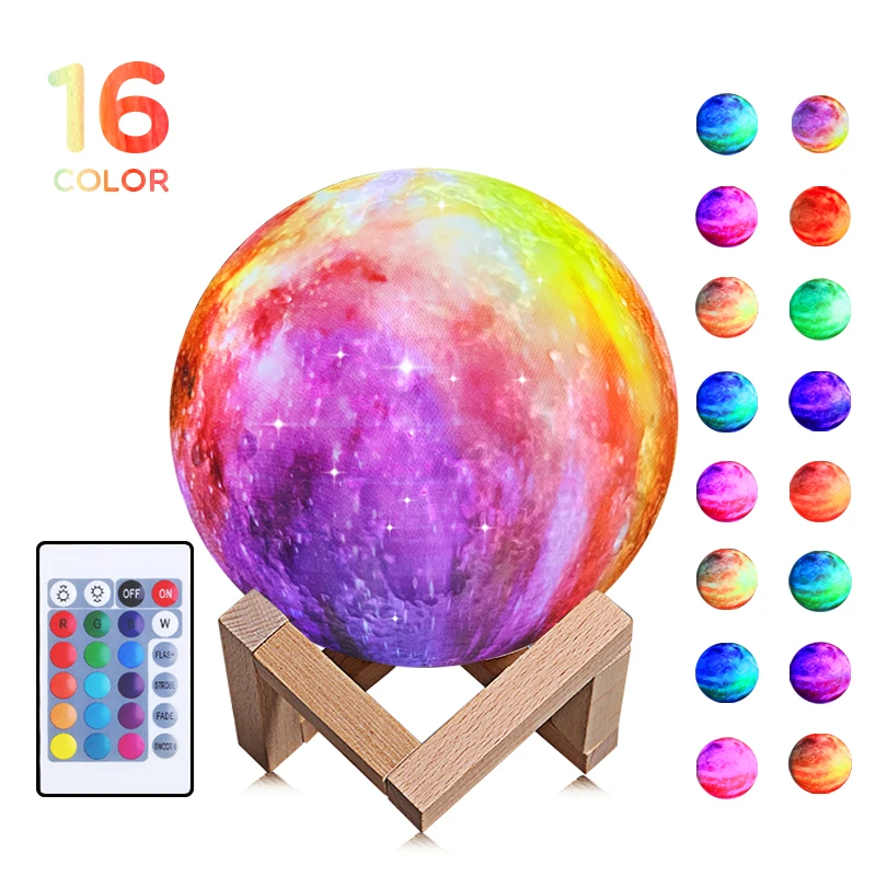 

16-color Painted Pink Starry 3d-printing Moon Lamp Ins Gift Moon Planet Night Table Lamp Led Earth Starlight Universe Lights PVC