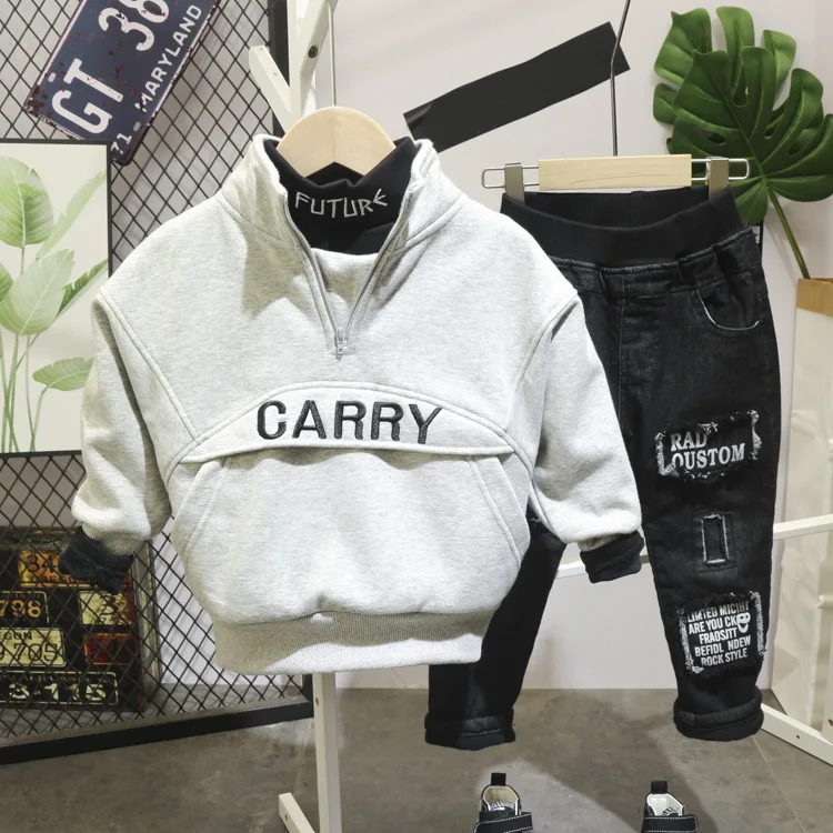 

Children Clothing Autumn Winter Add woolupset Toddler Boys Clothes Sets 3pcs boys Costume Kids Clothes For Boys Sport Suit