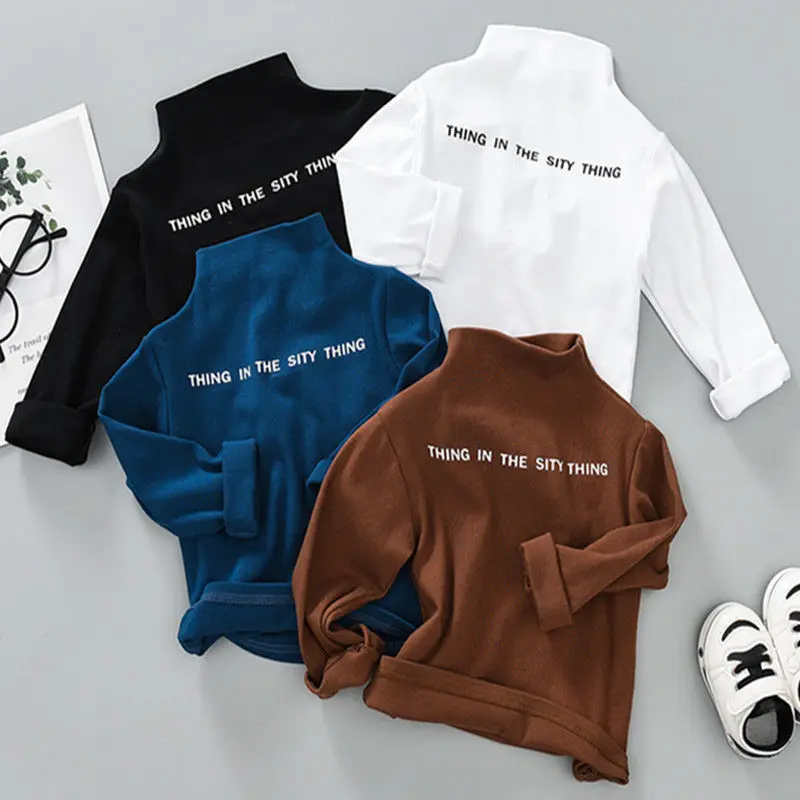 

2021 Boys Girls Autumn Shirt Baby Cotton Turleneck Bottoming Shirt Kid's Top Children's Spring And Winter Casual Letter T-shirt