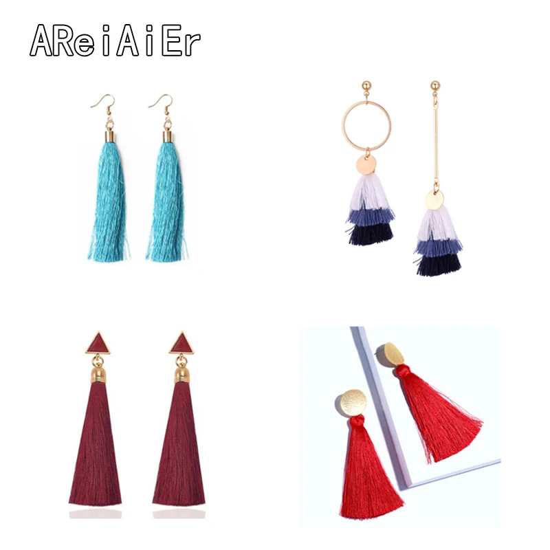 Модные богемные длинные серьги с кисточками круглые треугольные висячие