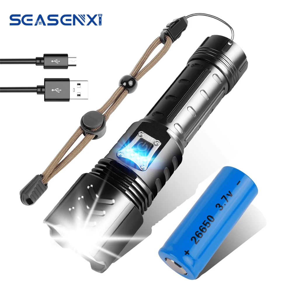 10000 лм перезаряжаемый светодиодный фонарик супер яркий ручной с батареей 26650