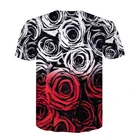 Футболка с круглым вырезом для мужчин и женщин, модная тенниска с 3D принтом роз, красная рубашка, Повседневная Свободная майка, лето