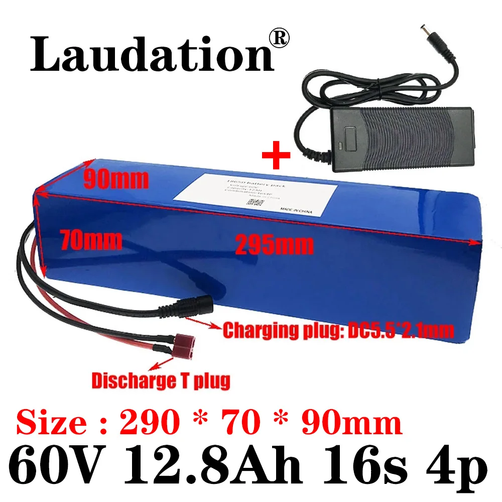 

Laudation-18650,60V 12.8Ah,Lithium Ion Battery Pack.Suitable For Motors Below 1000W,Scooters,16S 4P,With 60A BMS And Charger.