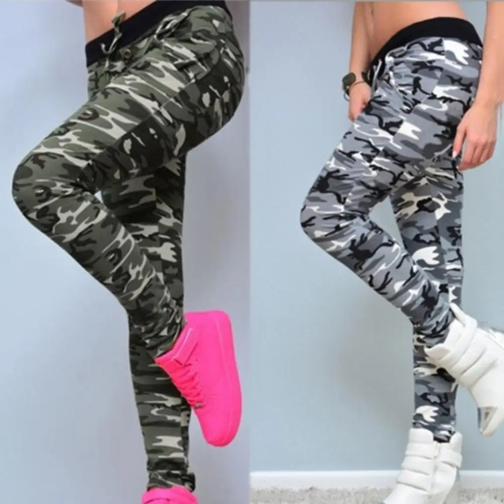 Женские камуфляжные обтягивающие леггинсы Стрейчевые узкие брюки на завязках