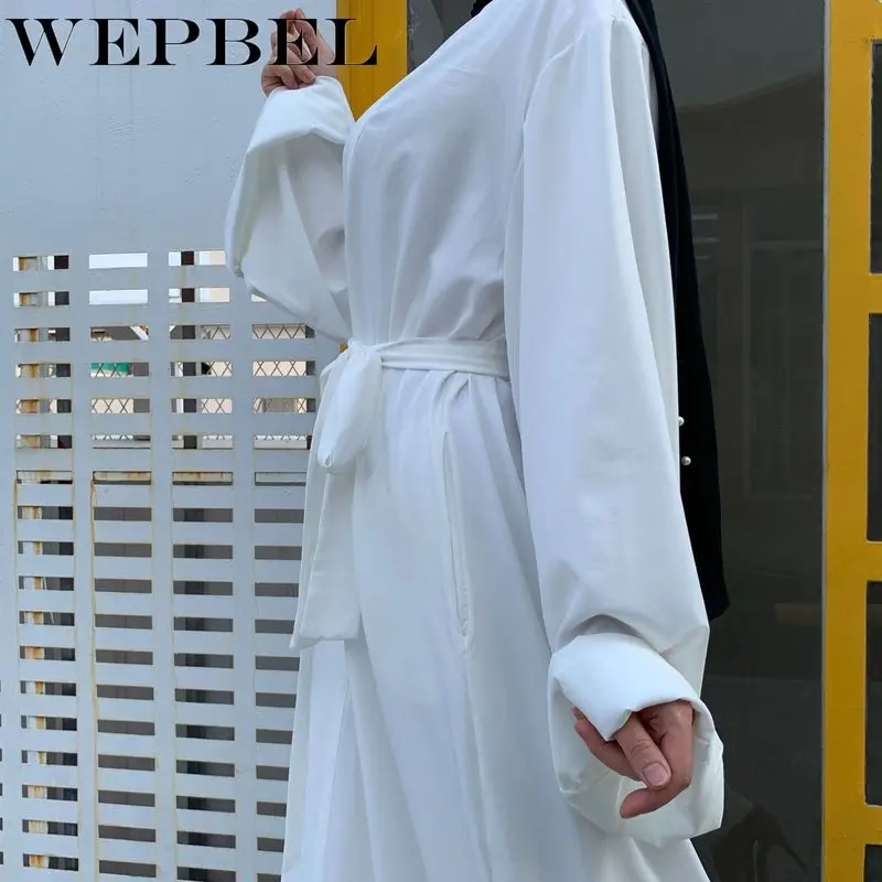 

WEPBEL Ladies Muslim Abaya Women Spring Maxi Cardigan Open Dress Lace Applique Elegant Ladies Outwear