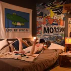 С нарисованным крокодилом, гобелен полиэстер крутые Детские никогда не умирает настенный штора-гобелен Ins красочные домашнего декора гостиной украшения